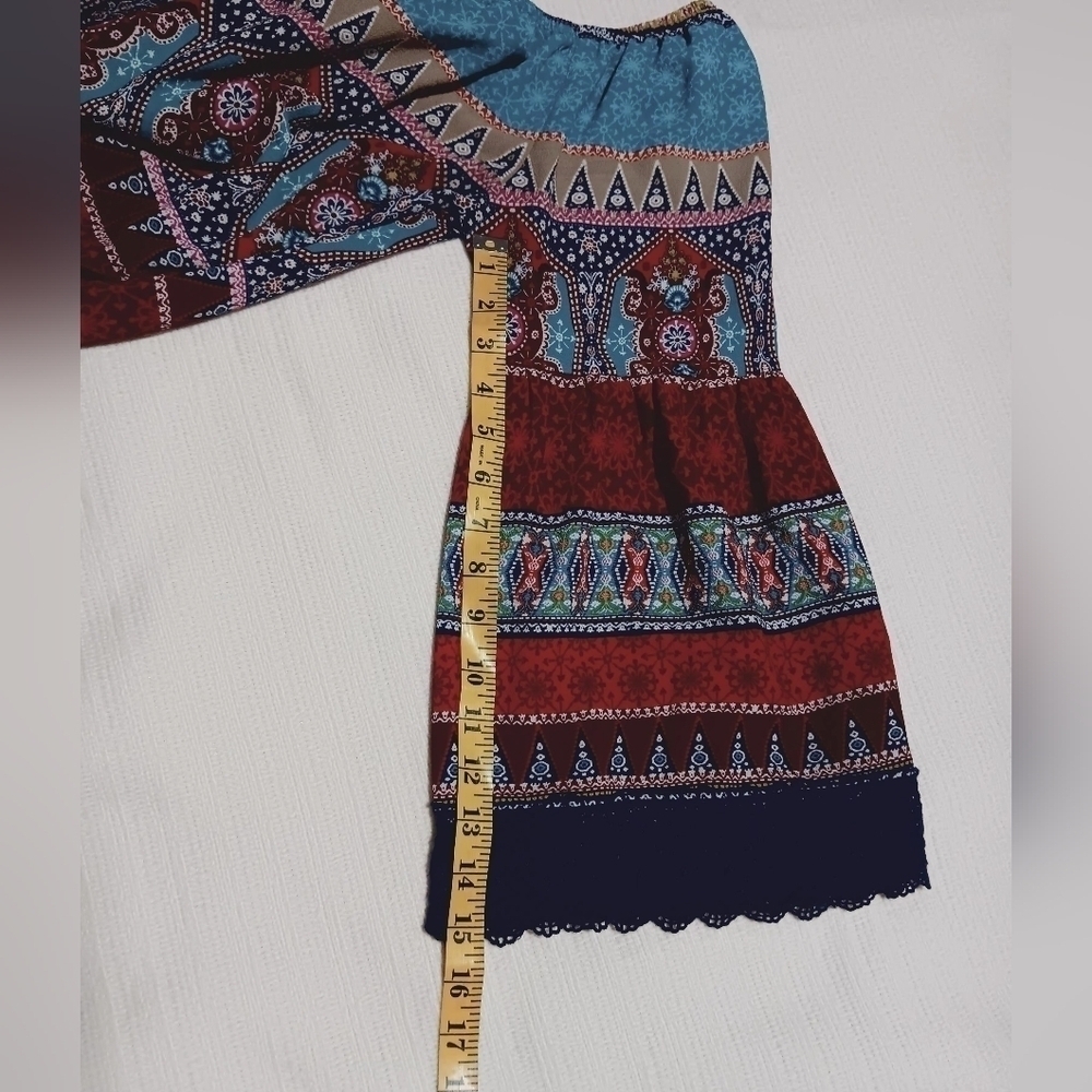 Soulmates Womens Size S Colorful, Cold Shoulder Blouse Long Sleeve - Picture 7 of 9